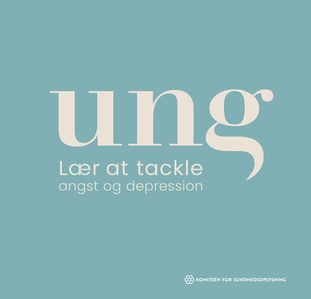 Teksten UNG LÆR AT TACKLE angst og depression på farvet baggrund.